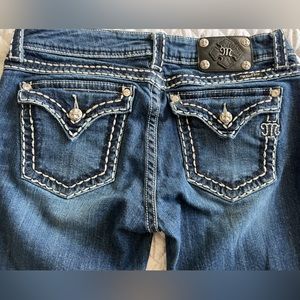 Miss Me Boot Cut Jean Size 31-Rhinestone Button Flap Pockets